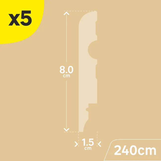 Listwa przypodłogowa MDF biała Lezka 8 cm 5 sztuk Artens