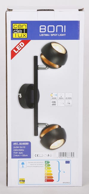 Listwa reflektorowa Boni czarna 2 x GU10 Candellux