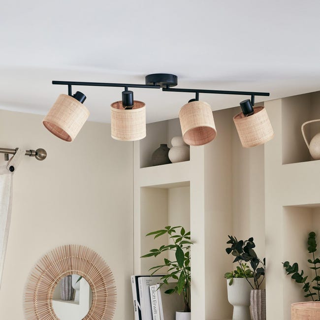 Listwa reflektorowa Carvi czarna raffia 4 x E14 Inspire