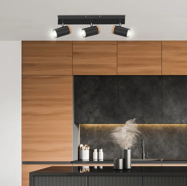 Listwa reflektorowa Lagos czarna z drewnem 3 x GU10 Candellux