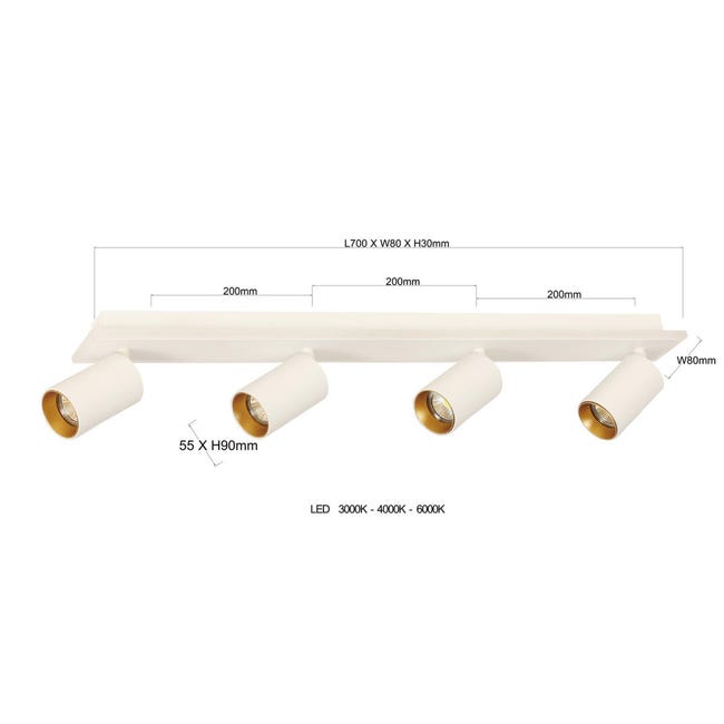 Listwa reflektorowa Parma biała 4 x GU10 LED Light Prestige