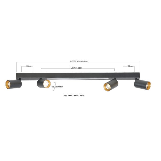 Listwa reflektorowa Perugia czarna 4 x GU10 LED Light Prestige