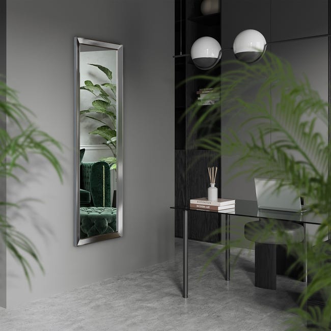 Lustro Lyon w ramie z MDF srebrne 47 x 147 cm