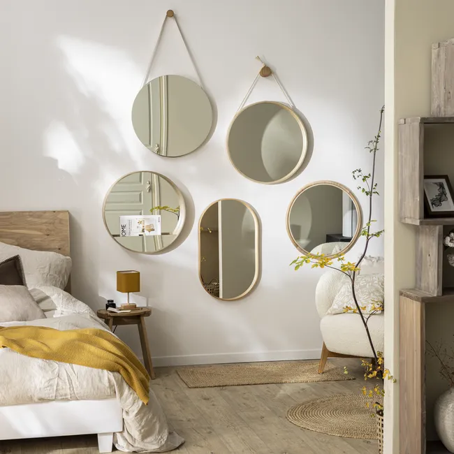 Lustro Nordik Cord śr. 57.5 cm dąb z uchwytem Inspire