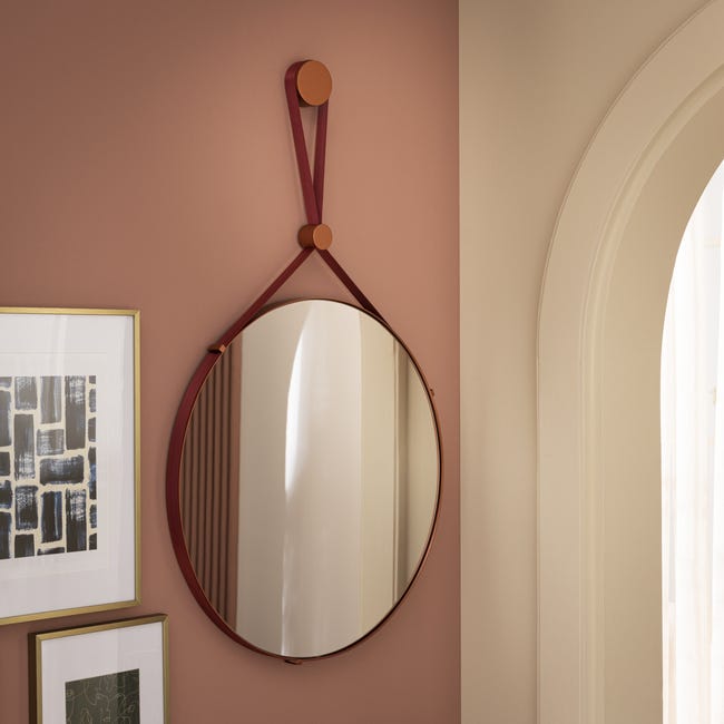 Lustro okrągłe Chana Copper na pasku śr. 55 cm z uchwytem Inspire