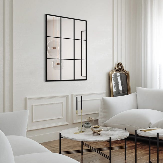 Lustro ze szprosami okno Loft Jake czarne 69 x 95 cm
