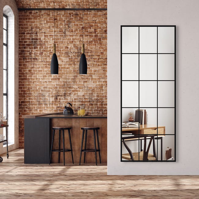 Lustro ze szprosami okno Loft William czarne 60 x 150 cm
