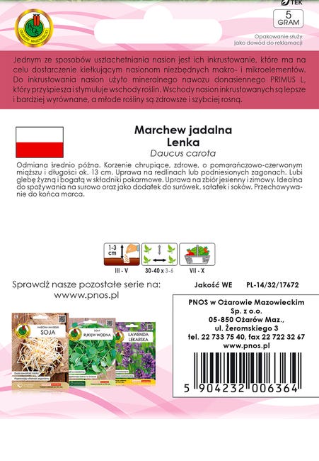Marchew jadalna Lenka nasiona inkrustowane Pnos