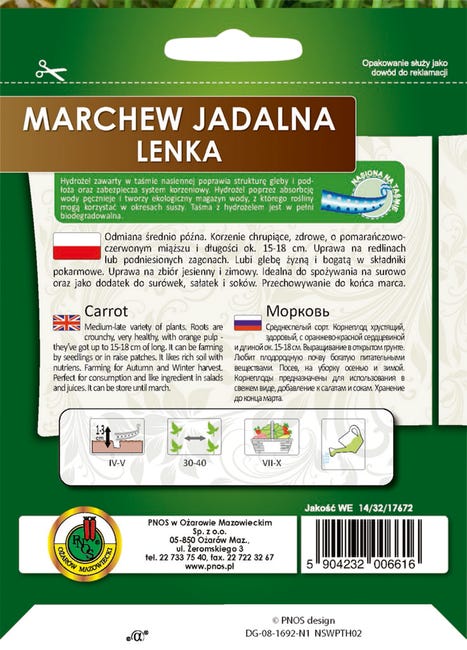 Marchew jadalna Lenka nasiona na taśmie 6m Pnos
