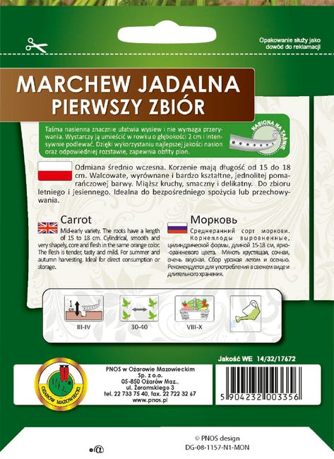 Marchew jadalna Pierwszy Zbiór nasiona na taśmie 6m Pnos