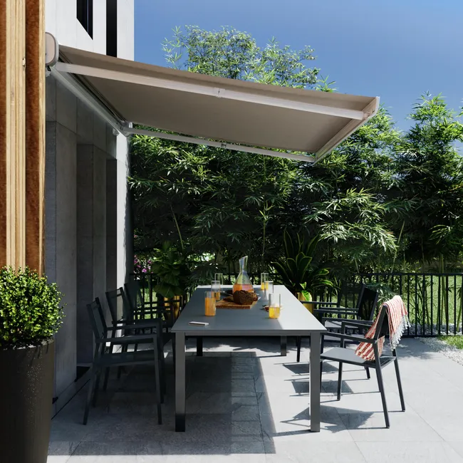 Markiza tarasowa z napędem i oświetleniem 4.95x3 metry Nori 2 LED beżowa Naterial