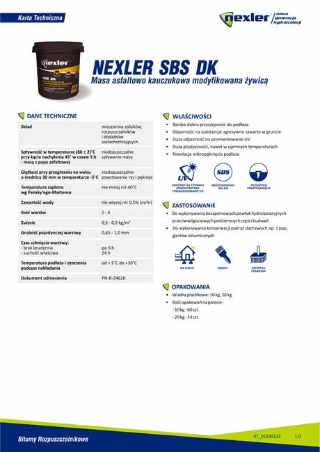 Masa do konserwacji i renowacji pokryć dachowych SBS DK 10 kg Nexler