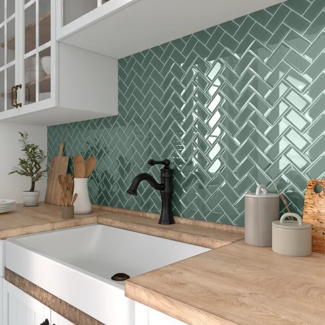 Mozaika Metro Green Chevron Glossy 27.9 x 27.4 Artens