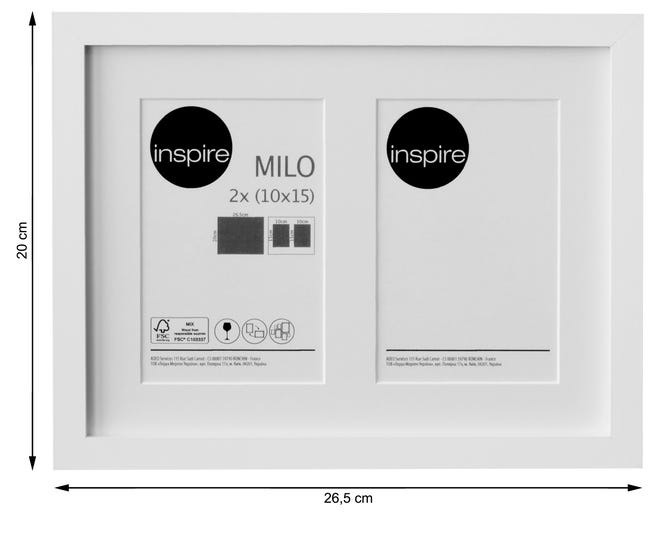 Multiramka Milo na 2 zdjęcia 26.5 x 20 cm biała MDF Inspire