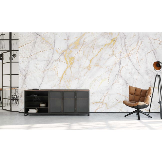 Mural Alabaster Marmur Biały 300 x 280 cm delikatna struktura