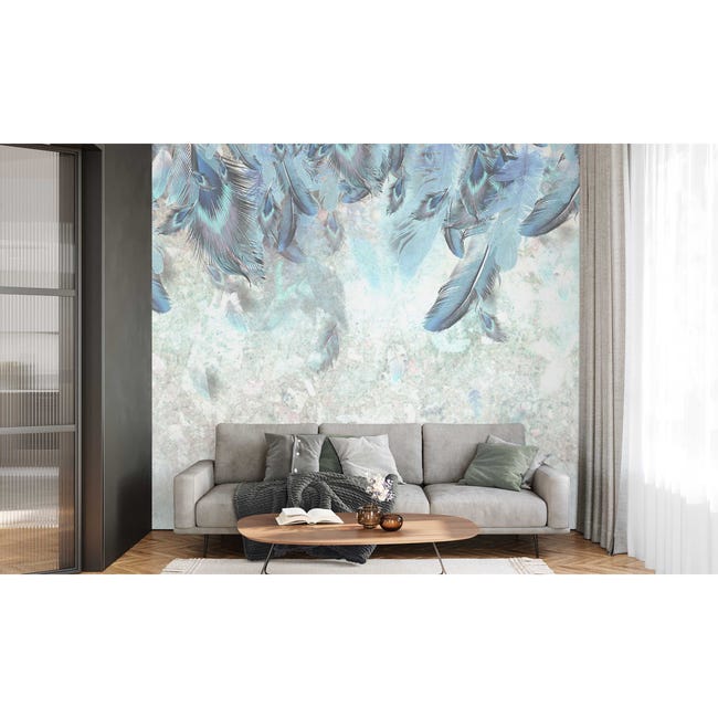 Mural Fly Niebieskie Pióra 300 x 280 cm struktura Art