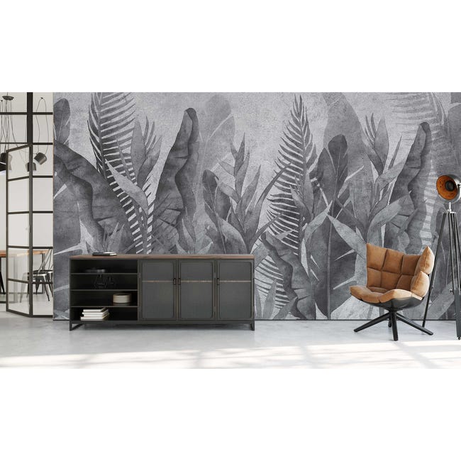 Mural Gray Moon egzotyczne liście 300 x 280 cm struktura płótna