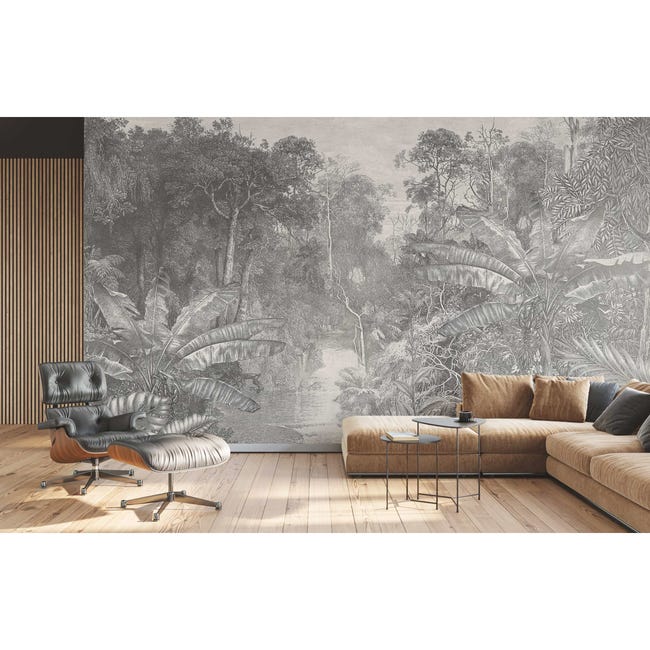 Mural Jungle dżungla w szarości 500 x 280 cm delikatna struktura