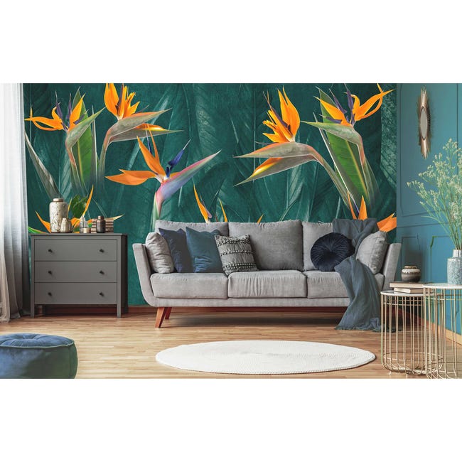 Mural Strelitzia egzotyczne kwiaty 500 x 280 cm delikatna struktura
