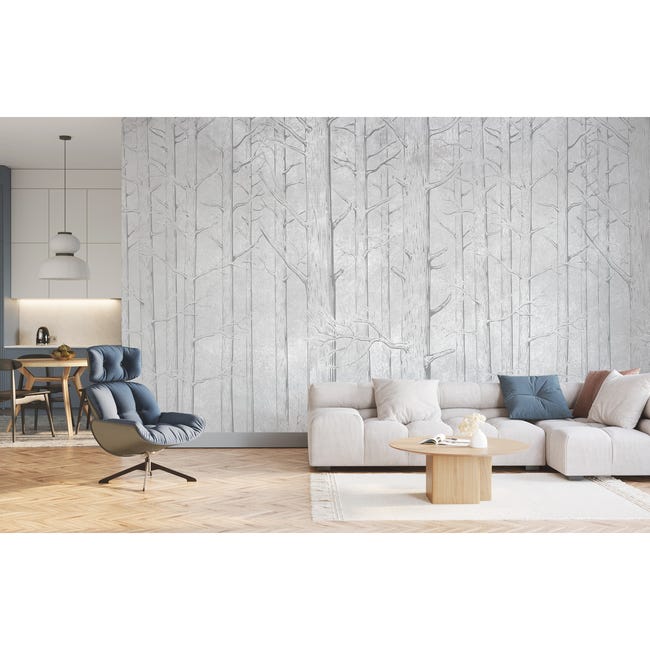 Mural Trees las w odcieniach szarości 500 x 280 cm delikatna struktura