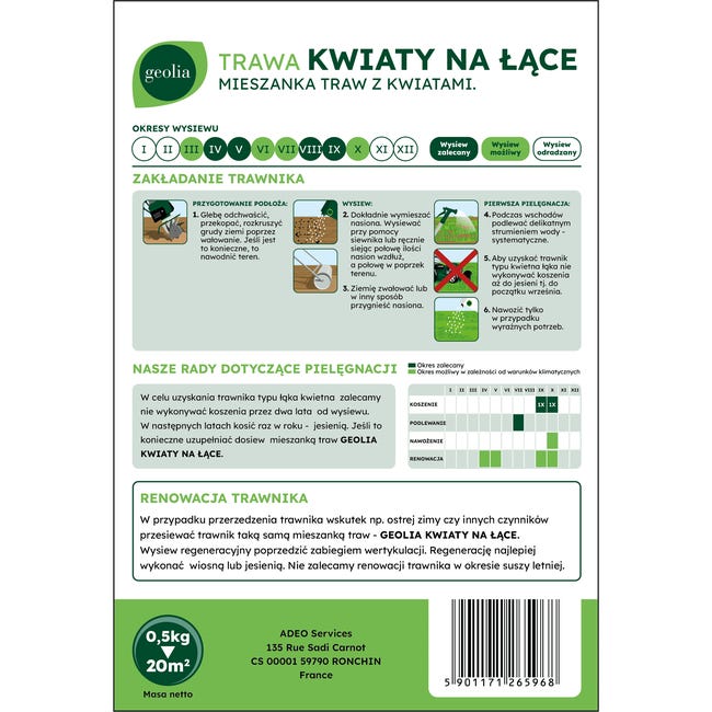 Nasiona trawy kwiaty na łące + mikoryza 0.5kg Geolia