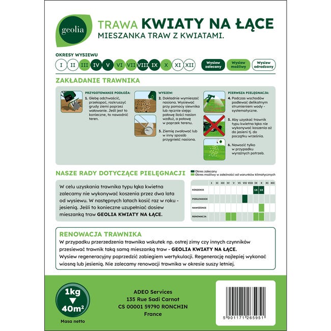 Nasiona trawy kwiaty na łące + mikoryza 1kg Geolia
