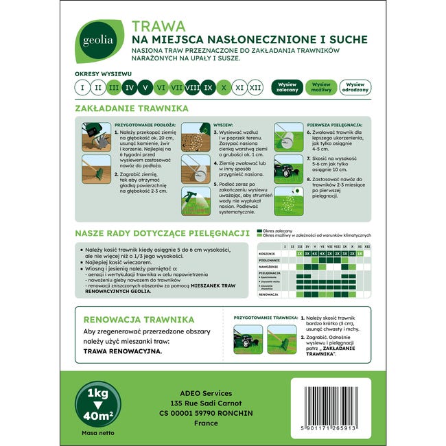 Nasiona trawy na miejsca nasłonecznione + mikoryza 1kg Geolia