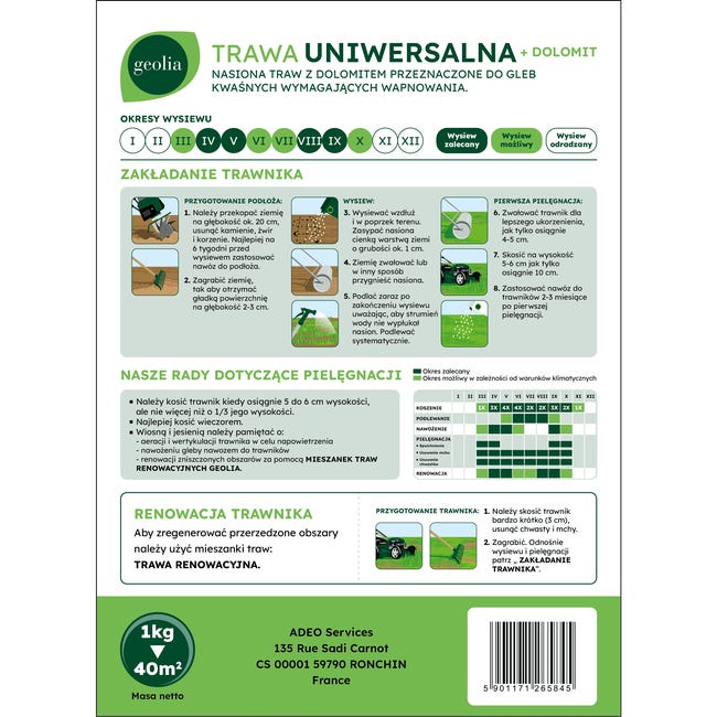 Nasiona trawy uniwersalnej + mikoryza + dolomit 1kg Geolia