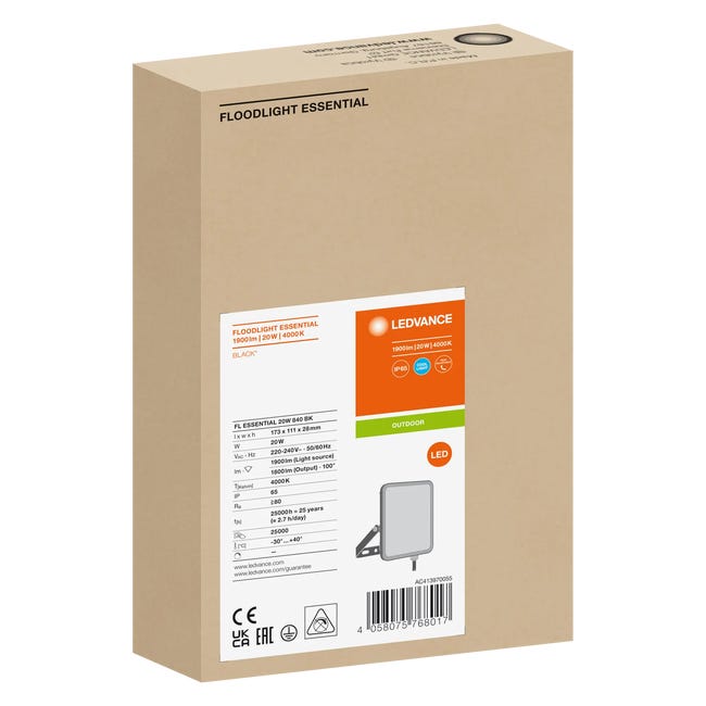 Naświetlacz Essential czarny IP65 1600 lm LED Ledvance