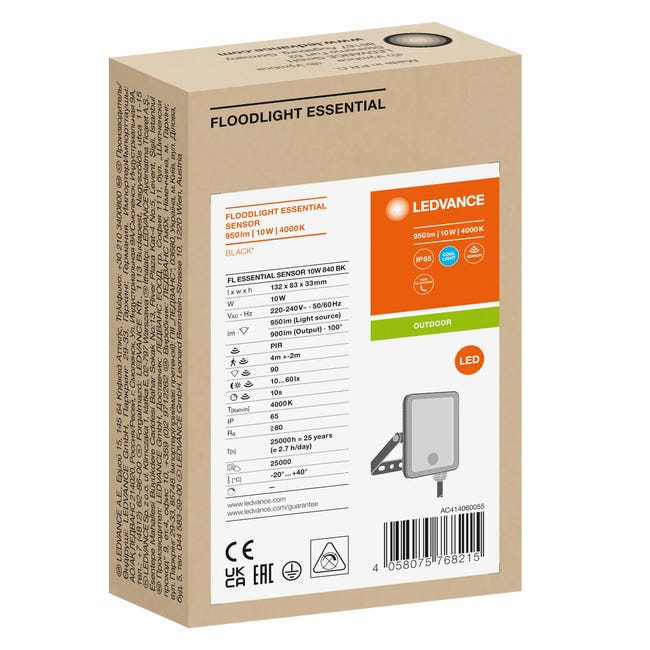 Naświetlacz zewnętrzny Essential z czujnikiem ruchu czarny 900 lm IP65 LED Ledvance