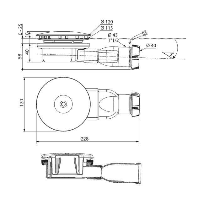 Odpływ brodzikowy niski 90mm czarny Slim WIRQUIN