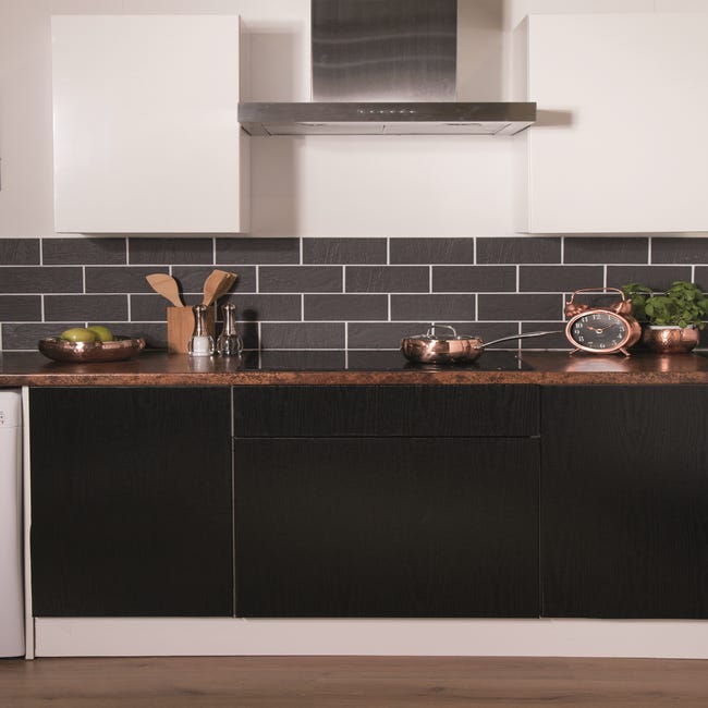 Okleina Drewno czarna 90 x 210 cm imitująca drewno