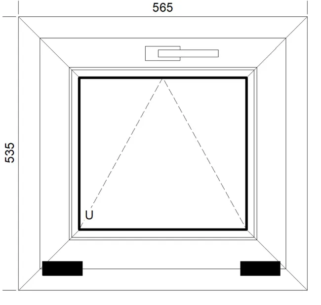Okno PCV 2-szybowe fasadowe O1 złoty dąb 565x535 mm uchylne do wewnątrz