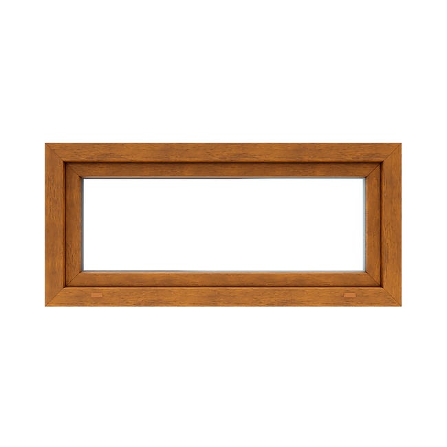 Okno PCV 2-szybowe fasadowe O3 złoty dąb 1165x535 mm uchylne do wewnątrz Witraż