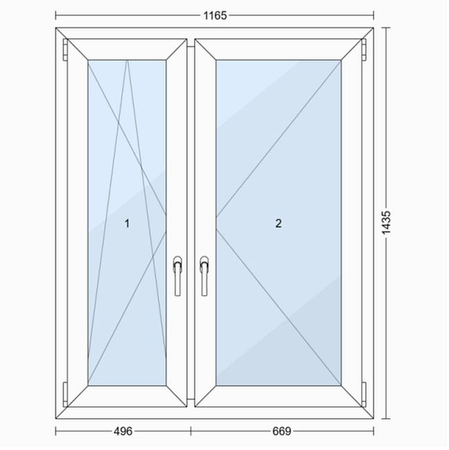 Okno PCV 2-szybowe fasadowe O33A białe 1165x1435 mm otwierane do wewnątrz lewe