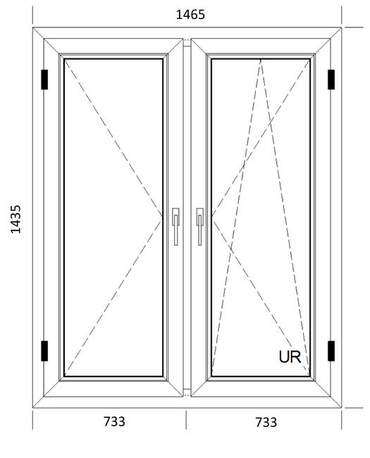 Okno PCV 2-szybowe fasadowe O34 złoty dąb 1465 x 1435 mm otwierane do wewnątrz prawe