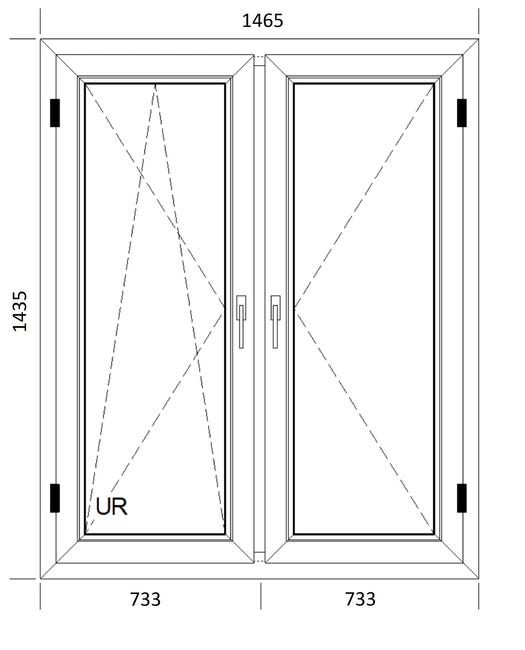 Okno PCV 2-szybowe fasadowe O35 złoty dąb 1465x1435 mm otwierane do wewnątrz lewe
