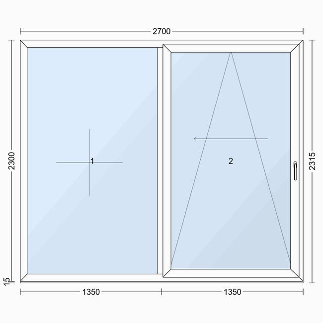 Okno PCV 2-szybowe tarasowe PSK+FIX antracytowe 2700x2300 mm przesuwne w lewo