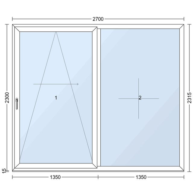 Okno PCV 2-szybowe tarasowe PSK+FIX antracytowe 2700x2300 mm przesuwne w prawo
