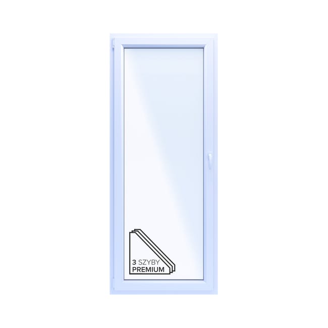 Okno PCV 3-szybowe balkonowe OB6/85 antracytowe 865x2195 mm otwierane do wewnątrz lewe Witraż