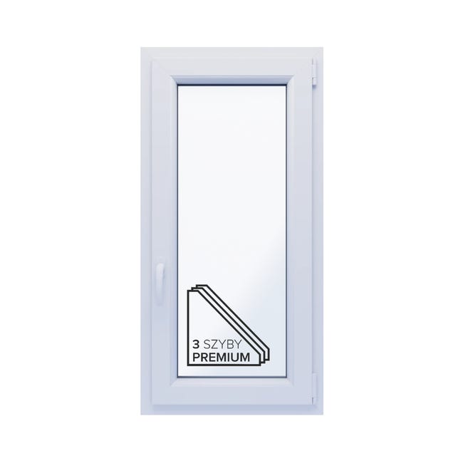 Okno PCV 3-szybowe fasadowe 85/O10 antracytowe 565x1135 mm otwierane do wewnątrz prawe Witraż