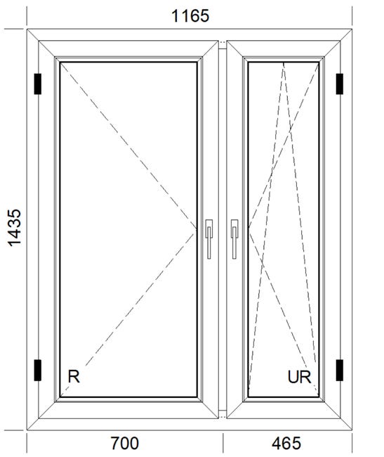 Okno PCV 3-szybowe fasadowe 85/O32A białe 1165x1435 mm otwierane do wewnątrz prawe