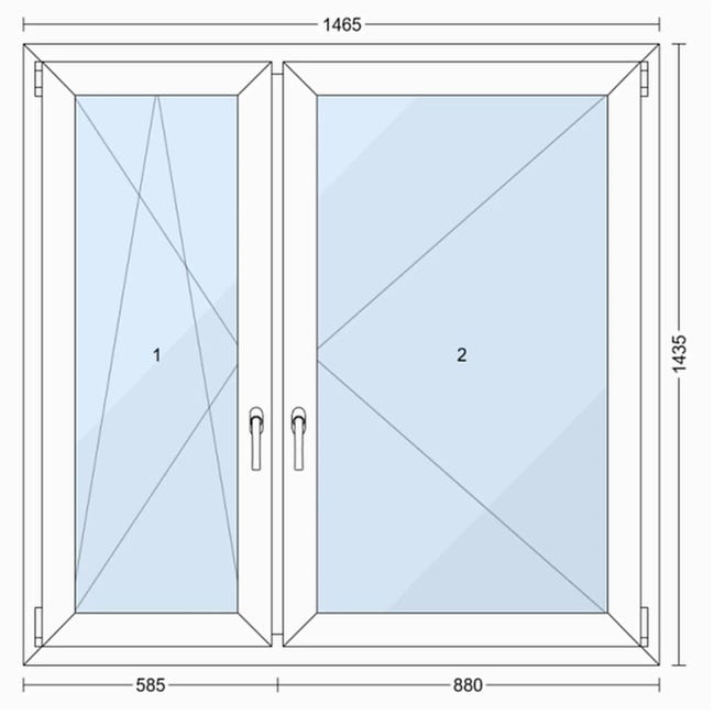 Okno PCV 3-szybowe fasadowe 85/O35 białe 1465x1435 mm otwierane do wewnątrz lewe