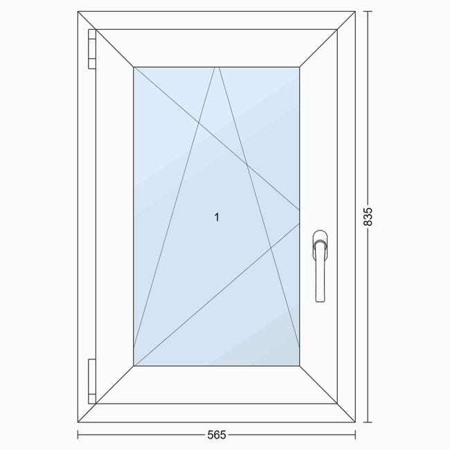 Okno PCV 3-szybowe fasadowe 85/O4 białe 565x835 mm otwierane do wewnątrz lewe