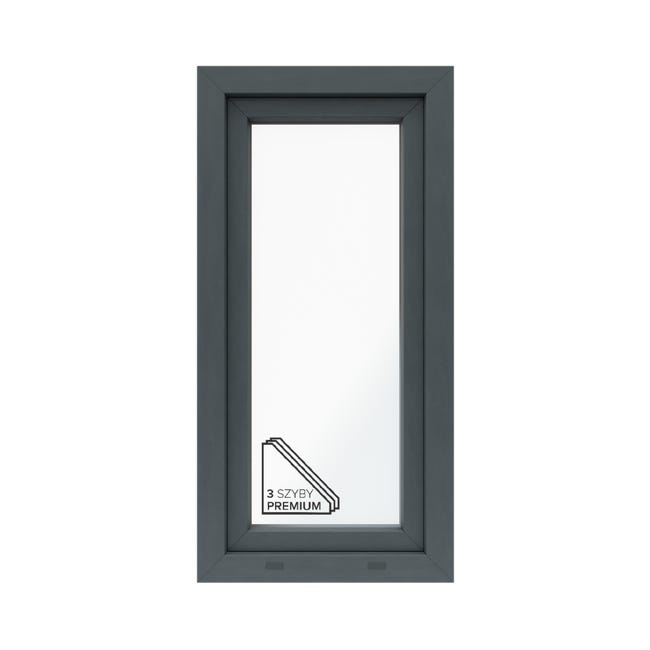 Okno PCV 3-szybowe fasadowe O11/85 antracytowe 565x1135 mm otwierane do wewnątrz lewe Witraż