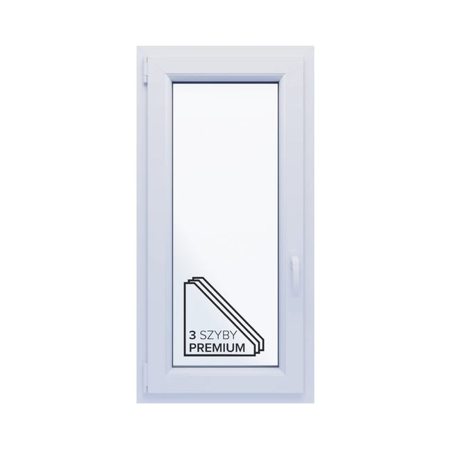 Okno PCV 3-szybowe fasadowe O11/85 złoty dąb 565x1135 mm otwierane do wewnątrz lewe Witraż