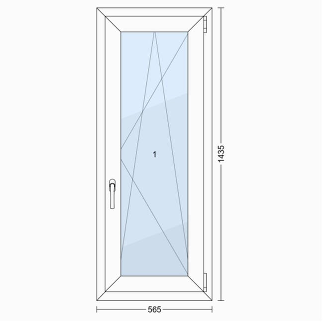 Okno PCV 3-szybowe fasadowe O26 białe 565x1435 mm otwierane do wewnątrz prawe TROCAL 76MD Witraż