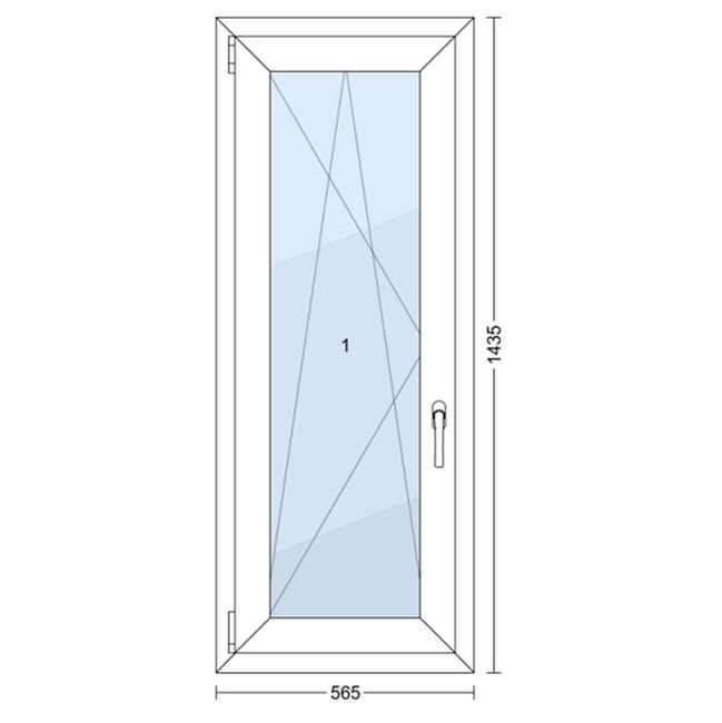 Okno PCV 3-szybowe fasadowe O27 białe 565x1435 mm otwierane do wewnątrz lewe TROCAL 76MD Witraż