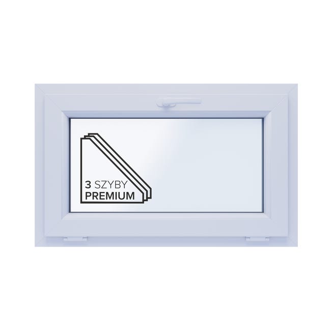 Okno PCV 3-szybowe fasadowe O2/85 złoty dąb 865x535 mm uchylne do wewnątrz Witraż
