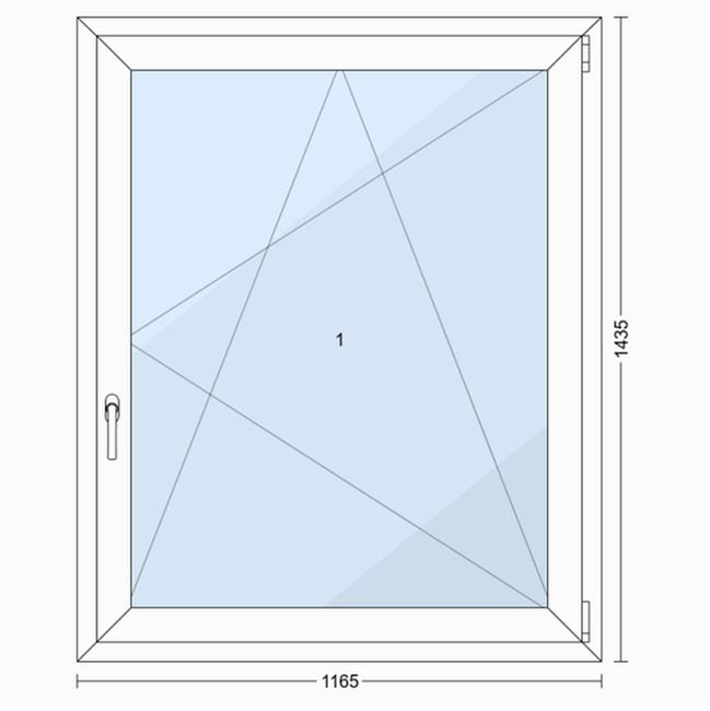 Okno PCV 3-szybowe fasadowe O32 RU białe 1165x1435 mm otwierane do wewnątrz prawe TROCAL 76AD Witraż